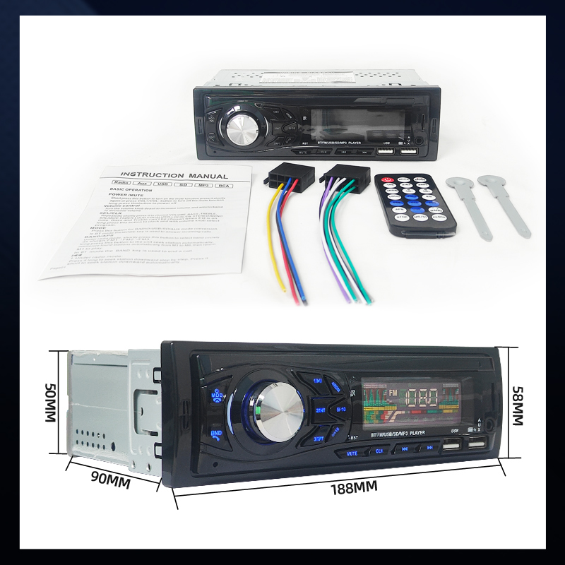 Bilradio 1 din stereospiller digital bluetooth bil  mp3 -spiller fm-radio stereo lyd musikk usb/sd med aux-inngang i dashbordet 3015