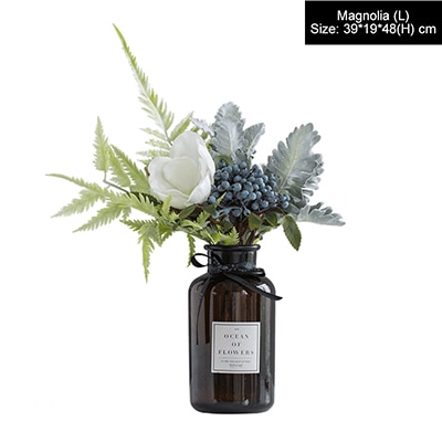 Miz Artificial Flowers for Wedding Vases for Flowers Home Decor Artificial Flower Bouquet with Vase Wedding Table Decoration: Magnolia L