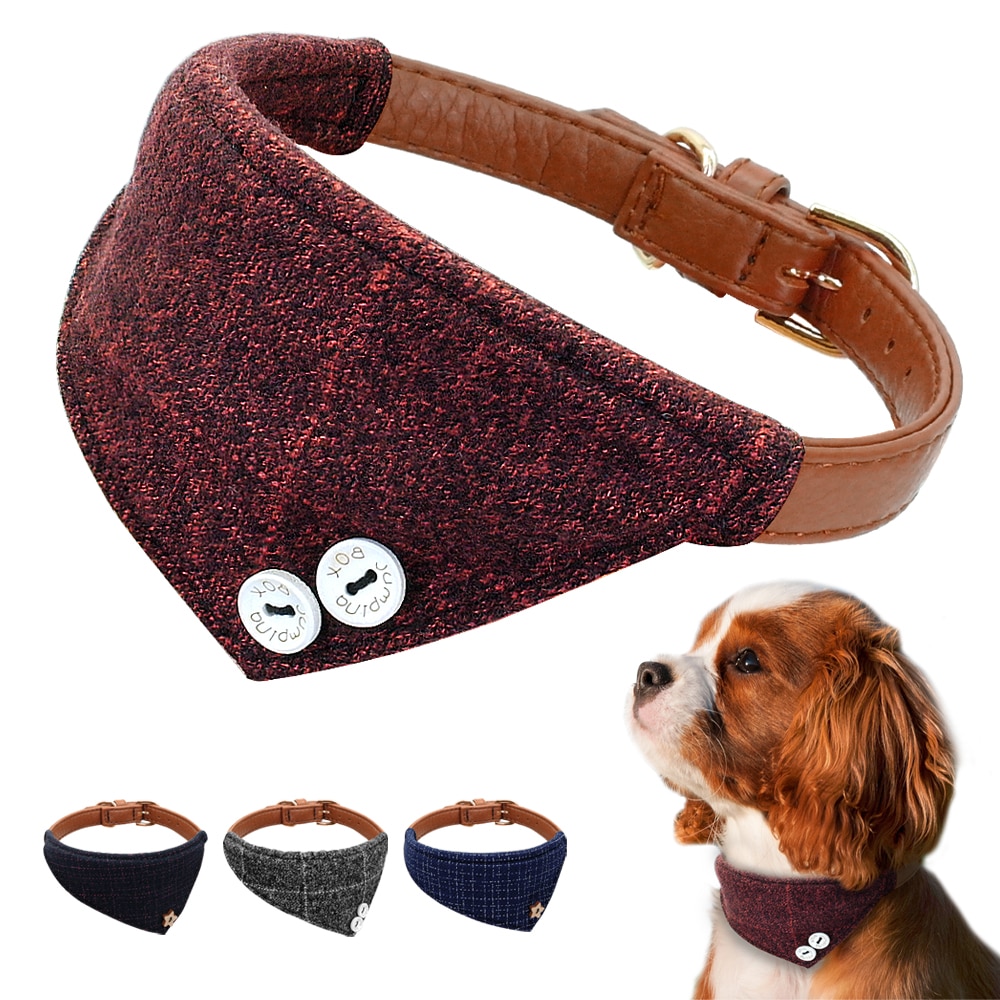 Bandana halsbånd til små mellemstore hunde chihuahua justerbart læder hvalpe kattehalsbånd plaid tørklæde halstørklæde hundetilbehør slips