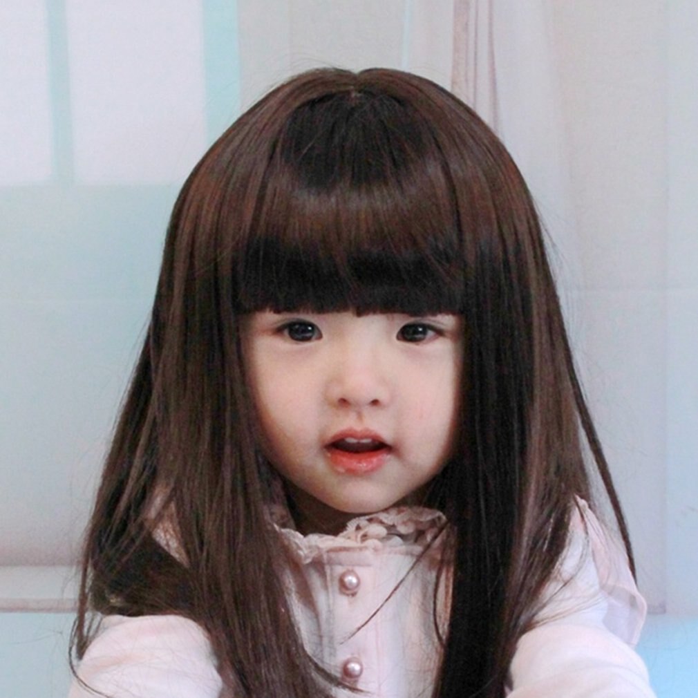 Synthetic Heat Resistant Fiber Straight Child Hair Brown/black Children Wig