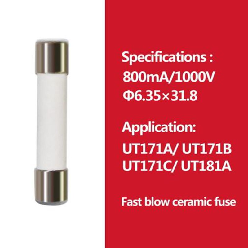 UNI-T Cartridge Fuse Fast Acting Fuse Porcelain Tube For Uni-t Multimeter UT61 UT139 UT890 UT39 UT105 UT171 Series.: 800mA 1000V