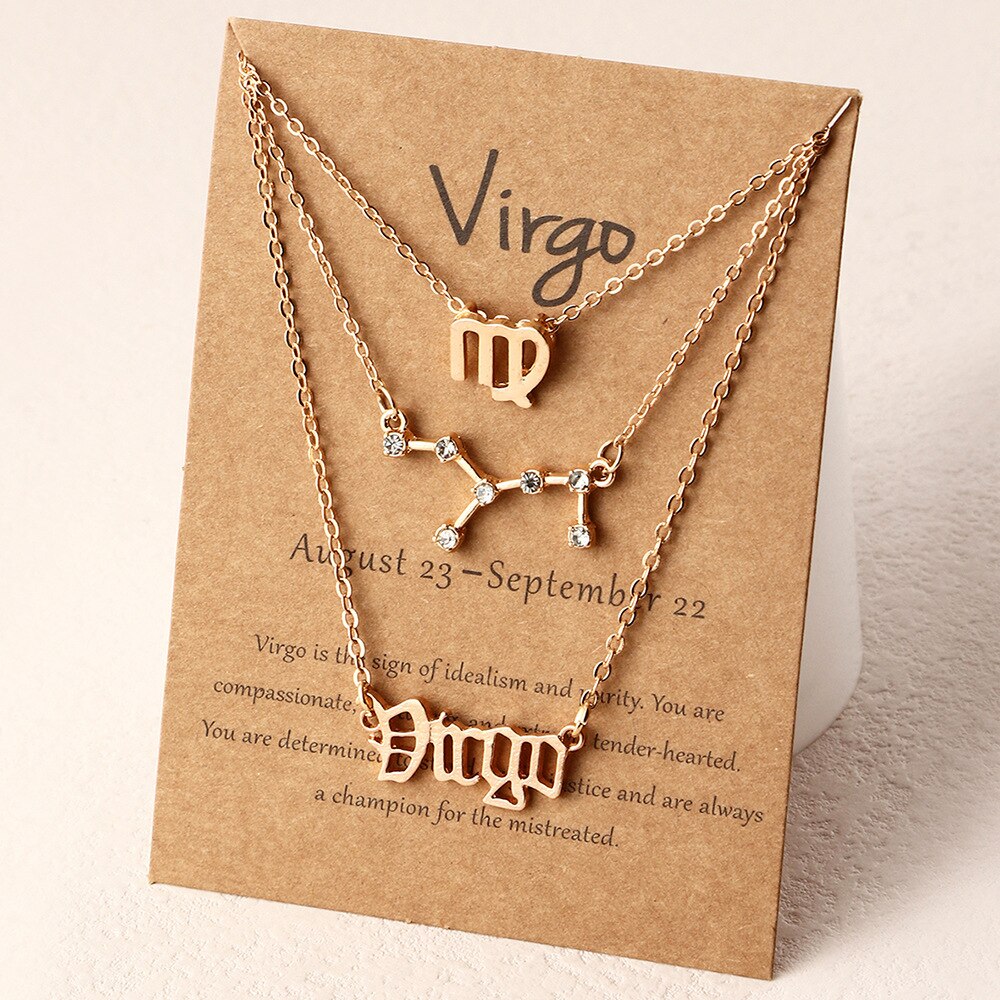 3Pcs/Set zodiac necklace 12 Constellation Charm Gold Necklace Aries Cancer Leo Scorpio Necklace Jewelry Gifts: Virgo