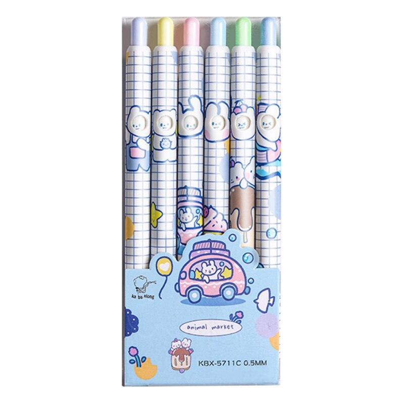 H05B Pack of 6 Exquisite Retractable Gel Ink Pens Wax Sealed 0.5mm Black Pen Sets