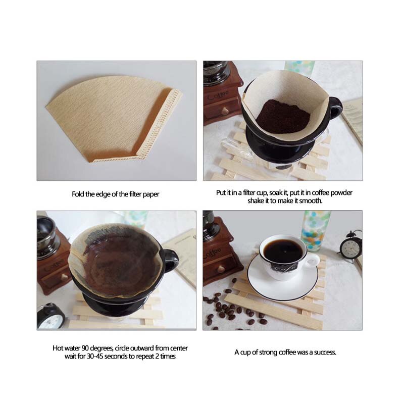 100Pcs/Bag Fan Shaped Coffee Filter Paper Wooden Coffee Package Espresso Paper Coffee Filters Tea And Coffee Tools Coffee Filter