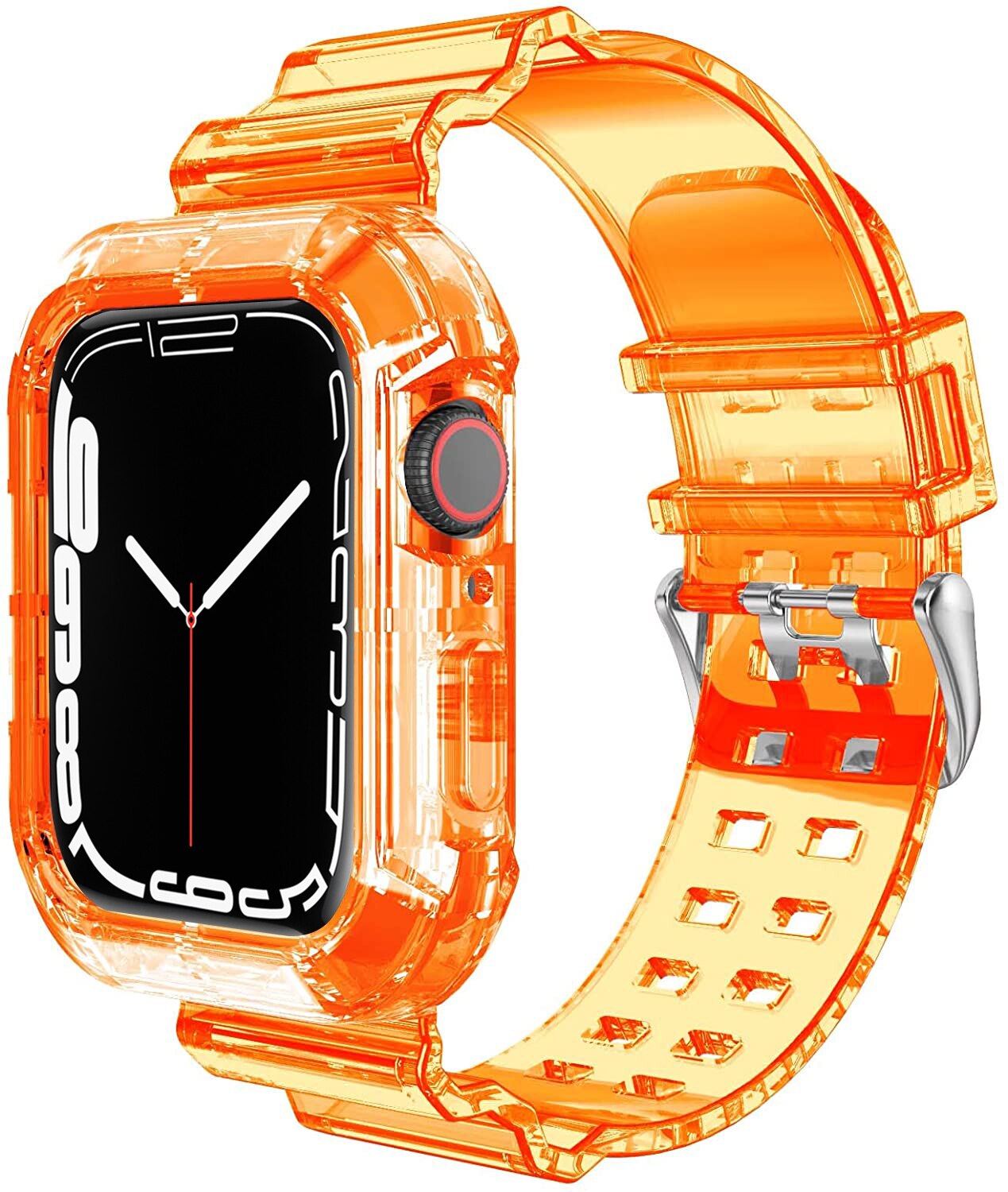Case+Strap for Apple Watch Band 44mm 40mm 45mm 41mm 42mm 38mm Accessories Transparent Silicone Bracelet iWatch series 3 5 6 se 7: Transparent orange / 42mm or 44mm or 45mm
