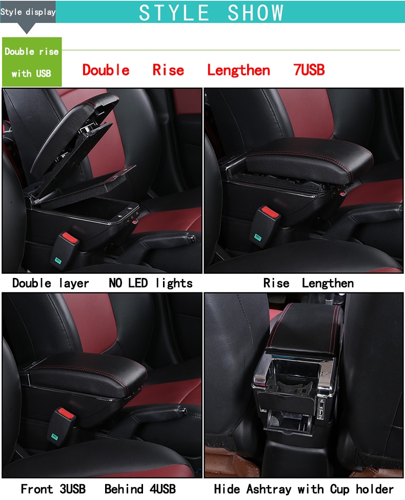 for Toyota Avanza armrest box universal car center console caja modification accessories double raised with USB