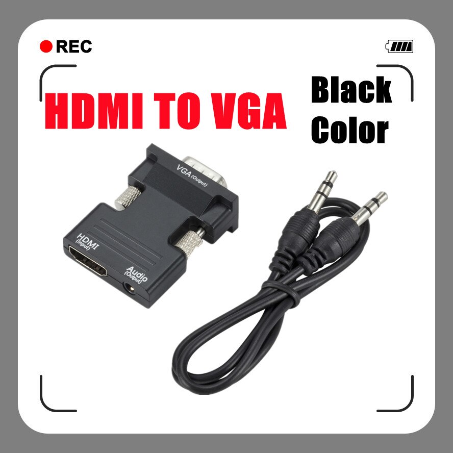 Grwibeou hdmi-compatible to vga adapter cable, male to female, hd to vga adapter, 1080p digital-analog video/audio for tablet pc: Black