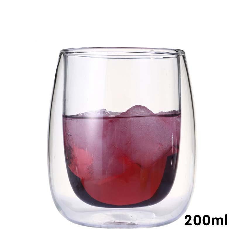 Copas de vino, vaso para beber, whisky, vodka, taza para café, zumo, agua, tazas de té creativas, taza de vidrio con doble fondo para el hogar: B-200ml