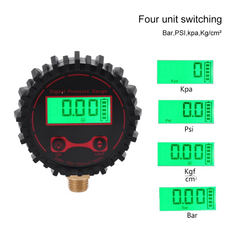0-250 PSI Digital Reifen Druck Che 1/4 "mit Taschenlampe für Auto Lkw Fahrzeug Fahrrad Motorrad Reifen Inflator Messgerät