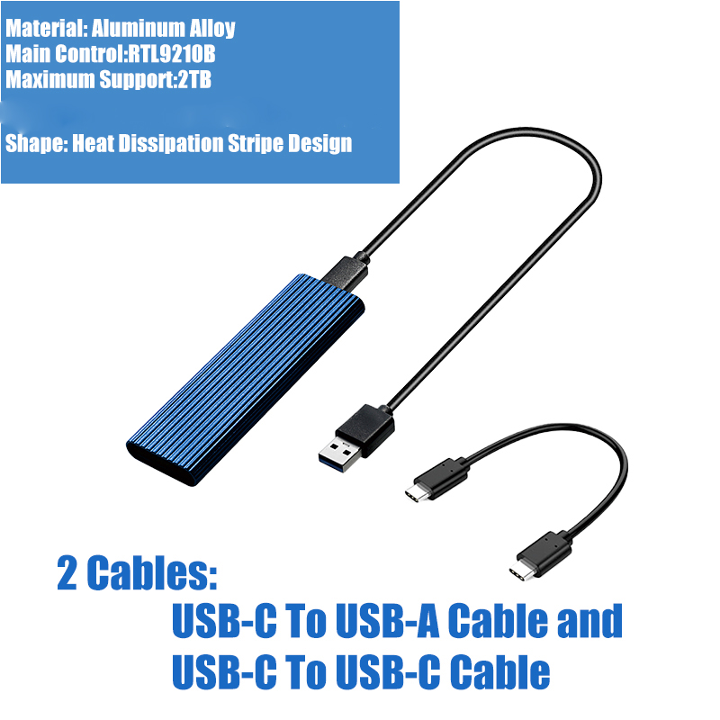 GUDGA – boîtier SSD Nvme avec double protocole OTG vers USB 3.1, adaptateur de disque dur Portable pour SSD M.2 2230/2260/2280/2242: Two Cable Blue