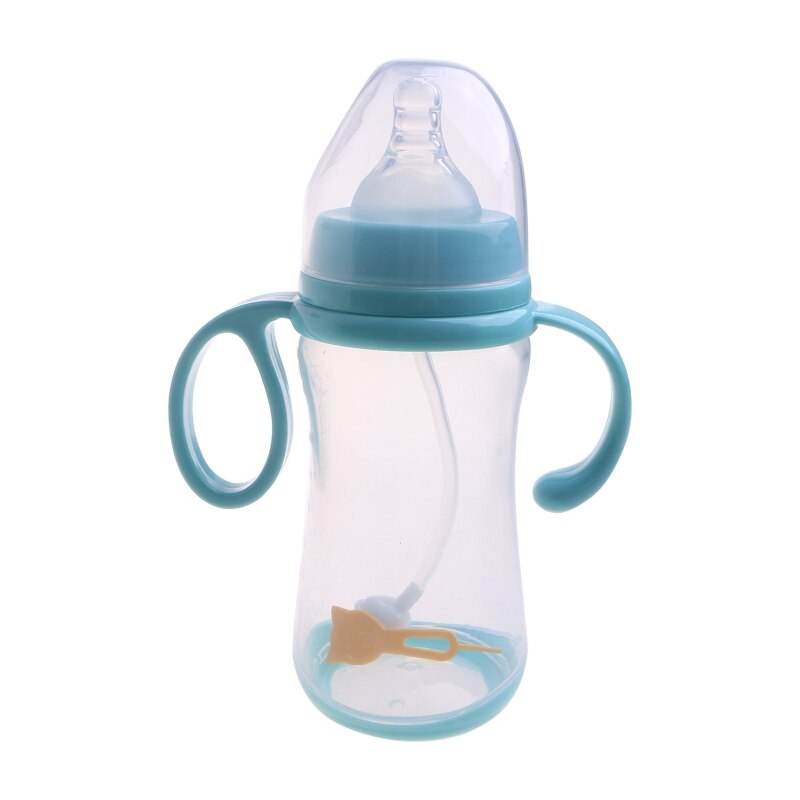 Baby Fles Melk Voeden Drinken Cup Brede Kaliber Siliconen Tepel Melk Fles D5QA: Blue-240ml