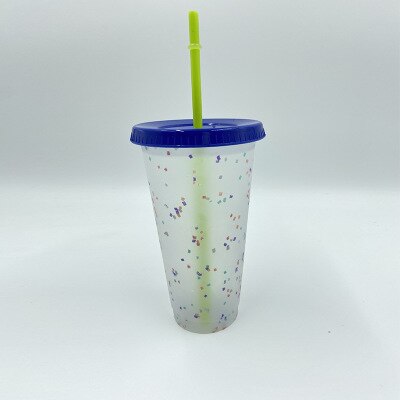Color Changing Cold Drink Cups Reusable Temperature-Sensitive Plastic Colorful Coffee Cup with Lids and Straws: A Navy blue