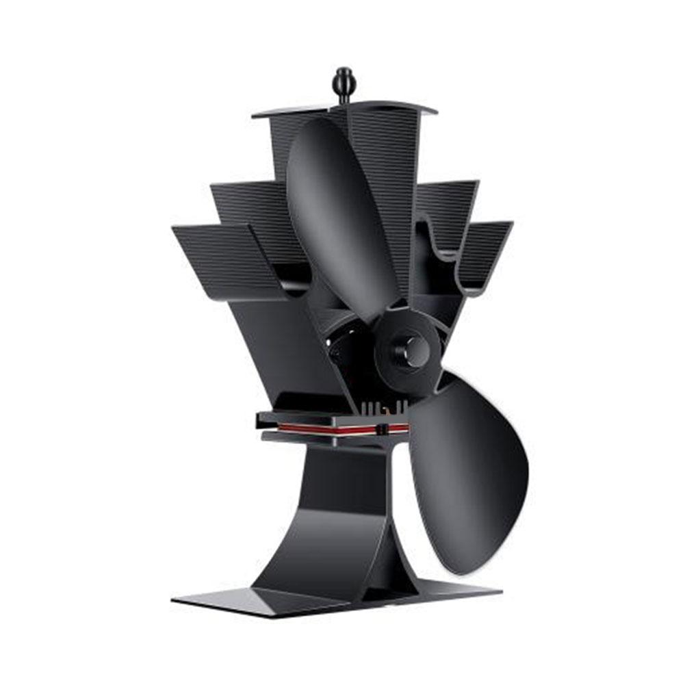 Efecient 2 cuchillas estufa de calor con ventilador registro quemador de madera Ecofan silencioso negro hogar Mini ventilador para hogar distribución de calor eficiente: Black