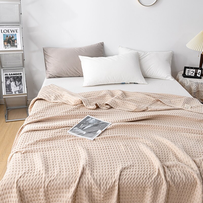 Wafel Plaid Katoenen Deken Voor Bed Gaas Dunne Handdoek Quilt Queen Koning Gewatteerde Sprei Deken Gooi Slaapbank Cover Beddengoed: 70x100 cm / Black