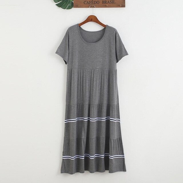 Oversize Ladys Modal Basic Nightgown Nightie Long Maternity Dress Home Dress Sleepwear Pregnant Night Shirt Loose Nightwear: gray