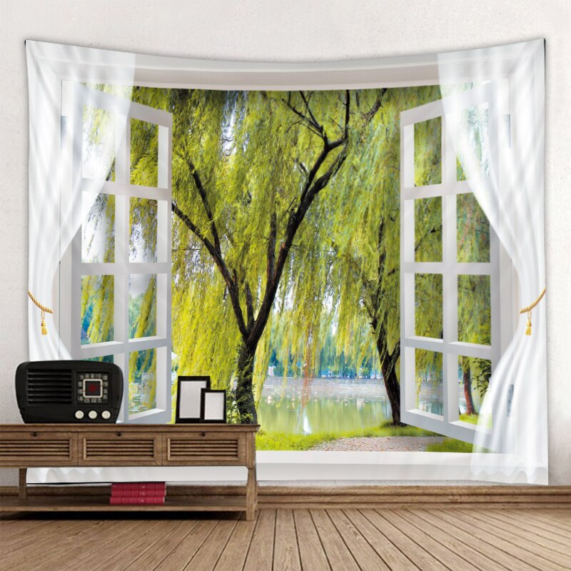 Luonto metsä kuvakudos paju seinäkangas kuvakudos hippi mandala kuvakudokset ulkopuolella ikkuna maisema kodin sisustus kuvakudos: 150 x 130cm