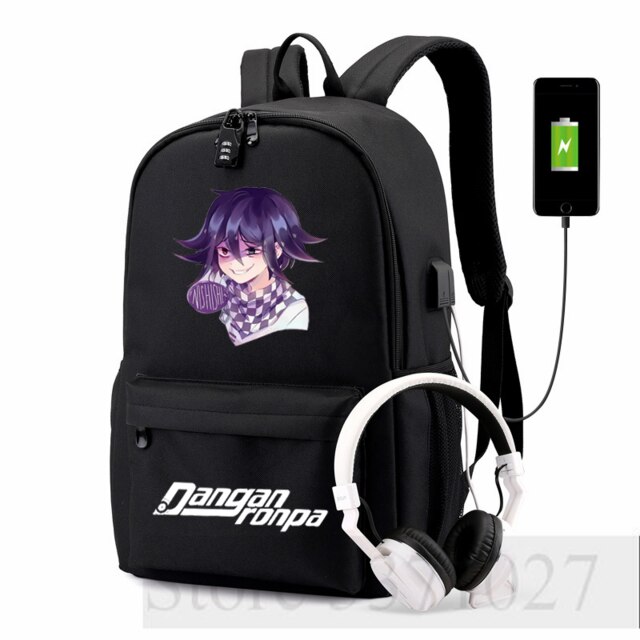 Danganronpa-mochila Ouma Kokichi con carga USB para adolescentes, morral escolar de , bolso de viaje para hombres y mujeres, mochila para ordenador portátil para estudiantes: 5