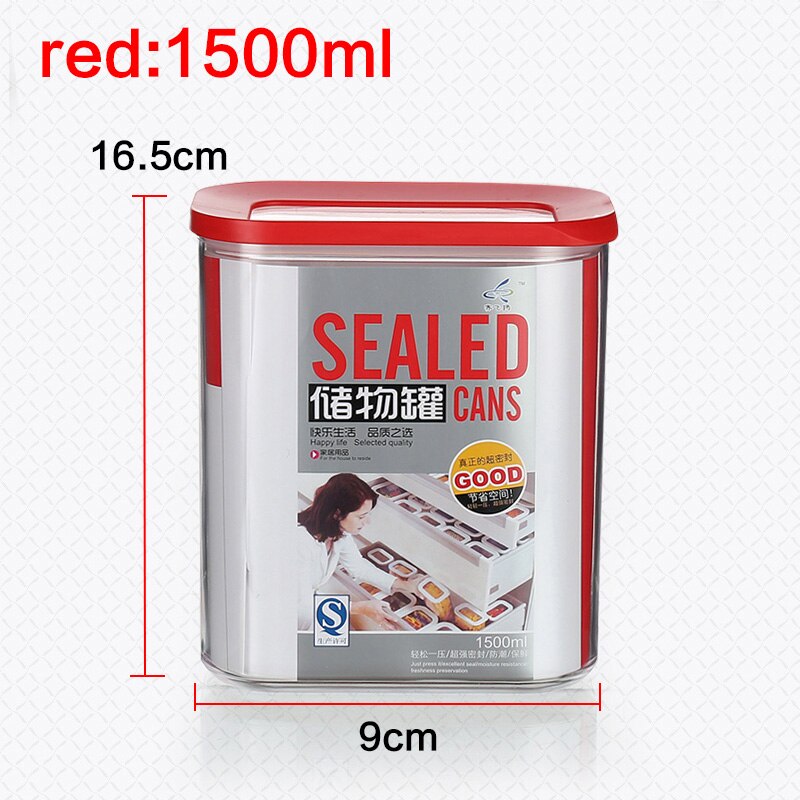 0.45L 1.0L 1.5L 2.0L square transparent plastic food storage tank kitchen storage container Sunroof sealed cans: red 1500ml