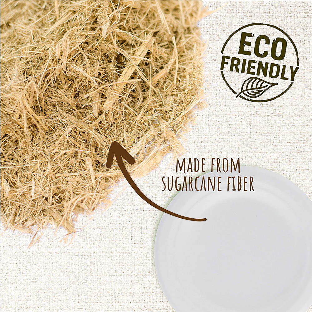50 Disposable Plates Paper Heavy-Duty Tableware Compostable Plates Natural Sugarcane Bag-Like Fibers are 100% Biodegradable