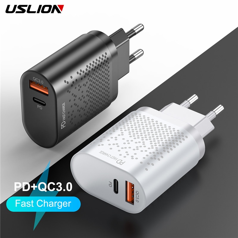 USLION 18W USB QC 3.0 caricabatterie per tablet a ricarica rapida adattatore PD3.0 per iPhone 12 caricabatterie da viaggio Samsung Xiaomi