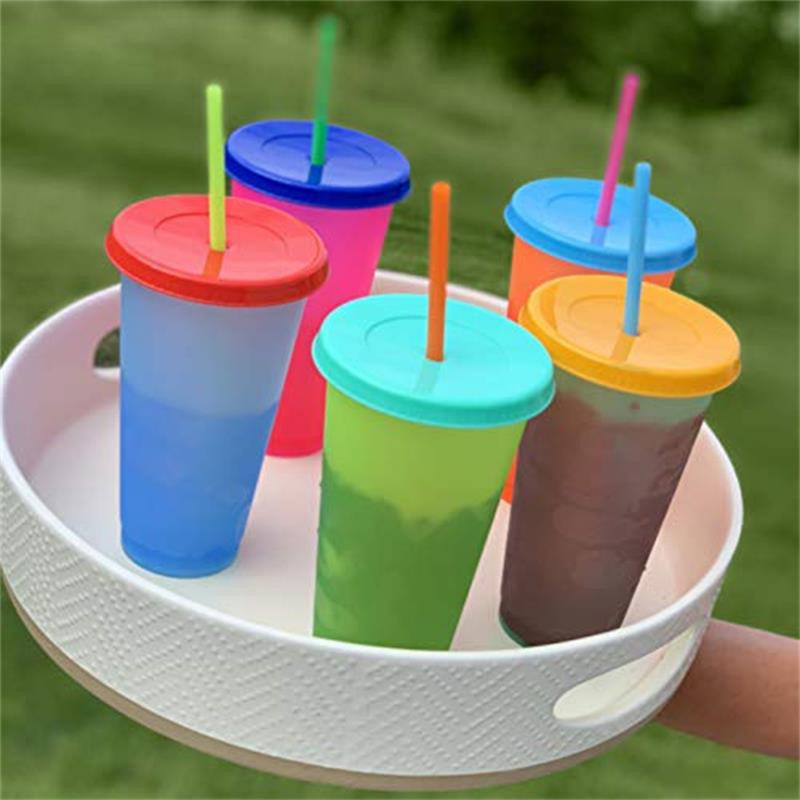 Best 24oz Plastic Cold Water Color Changing Cup Tumbler Discoloration Changing Colour Cup Camping Coffee Cup