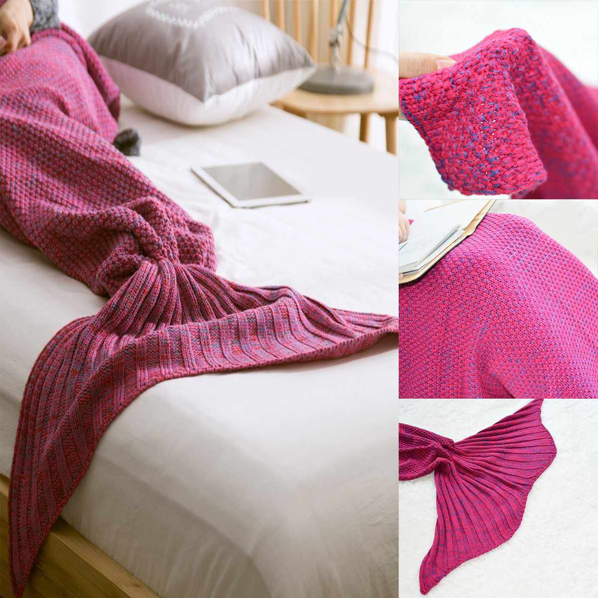80cmx180cm Mermaid Tail Blanket Crochet Mermaid Blanket for Adult Super Soft All Seasons Sleeping Knitted Blankets Home Office