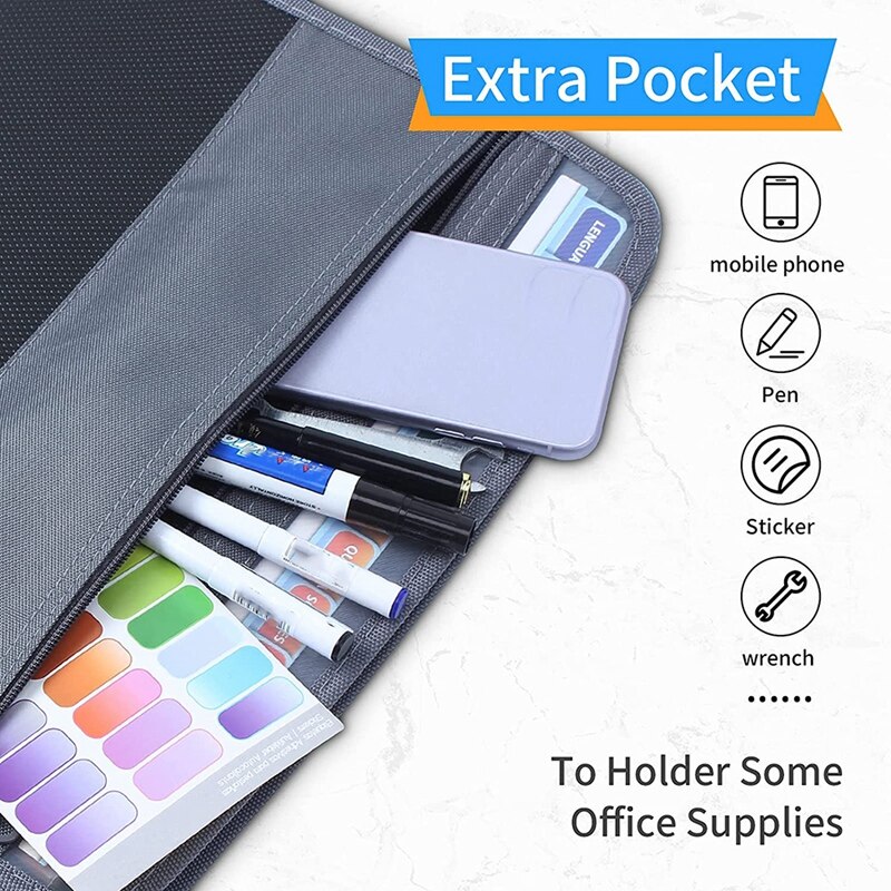 13 Pocket File Folder Storage Rack,File Box Storage Bag,with Zipper, Suitable for A4 Paper, Banknotes,Document Receipt