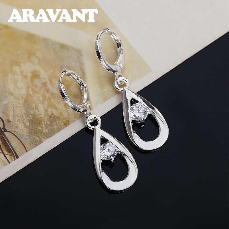 925 Zilveren Oorbel Water Ronde Clear Cz Dangle Oorbellen Voor Vrouwen Mode Jewerly