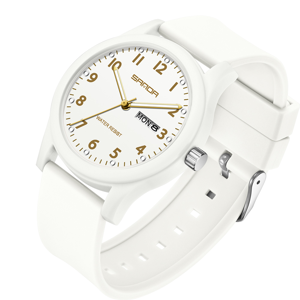 SANDA Herrenuhr, Silikonarmband, modisch, lässig, wasserdicht, leuchtende Uhr, Unisex-Armbanduhr, Datum, Woche, Sport, Herrenuhren: Gold