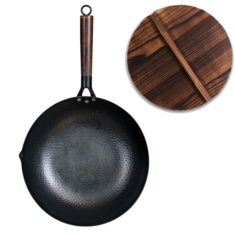 Ijzeren Wok Traditionele Kookgerei Ijzeren Wok Non-stick Pan Non-Coating Pan: with lid