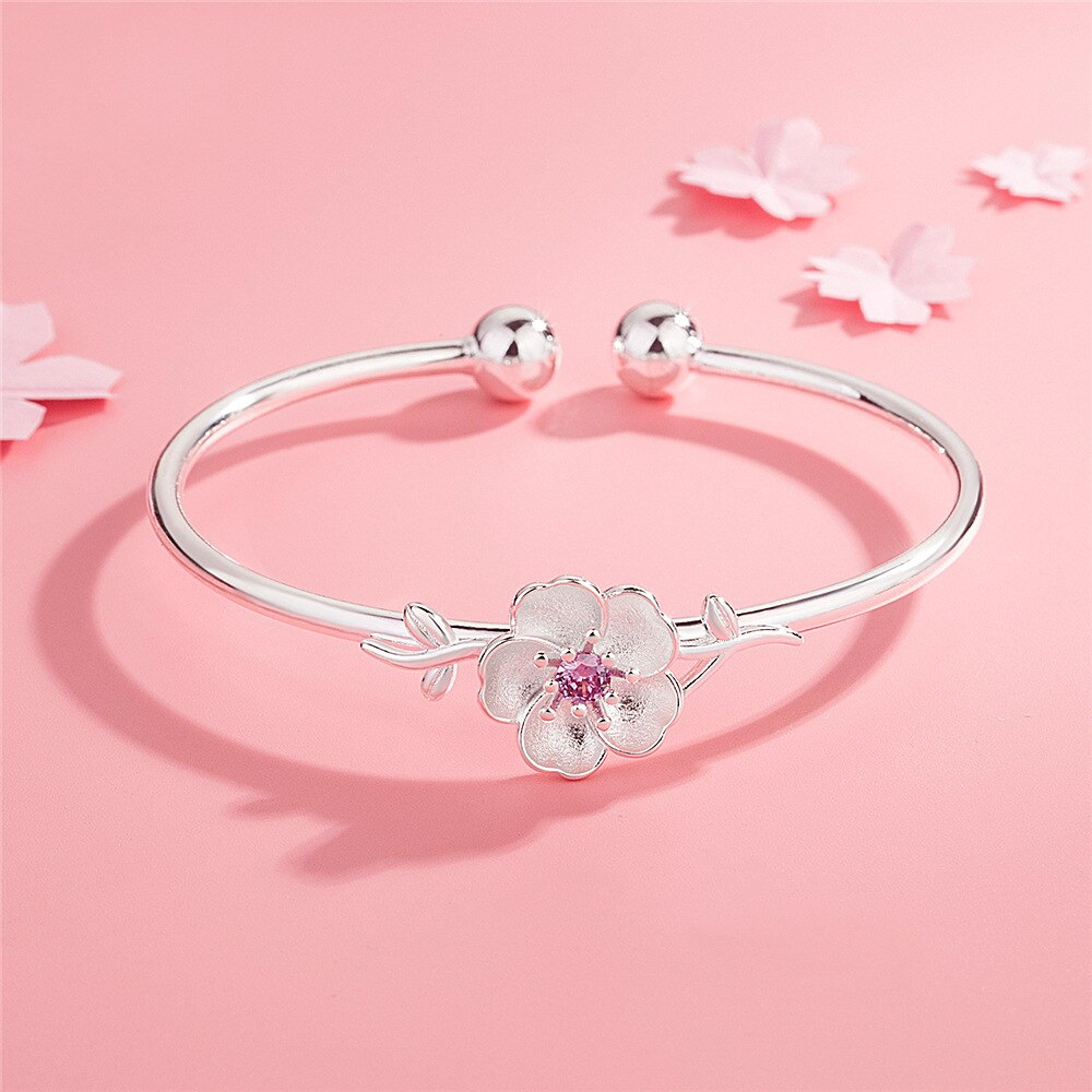 Brazalete de flores a la para mujer, brazaletes de flores de cerezo, pulsera de cristal de amistad