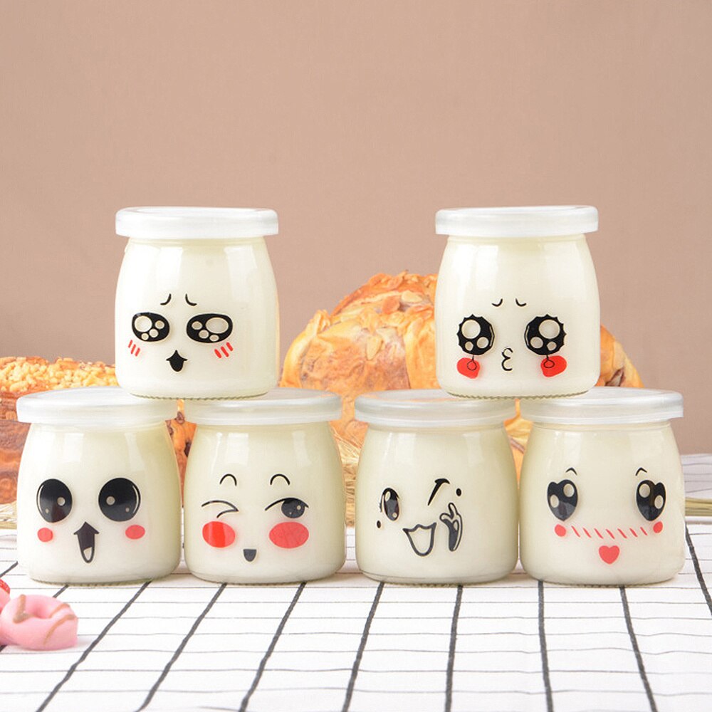 6 pièces 150ml visage Expression boudin bouteilles visage résistant à la chaleur verre gelée yaourt pot conteneurs (modèle aléatoire)