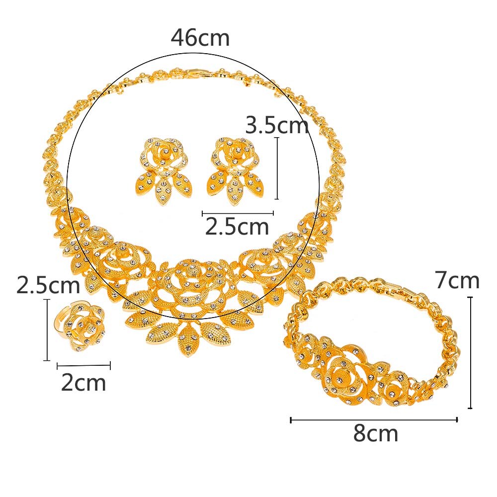 Nigeria Dubai 24K Gold jewelry sets African bridal wedding party for women Bracelet Bowknot Necklace earrings ring sets