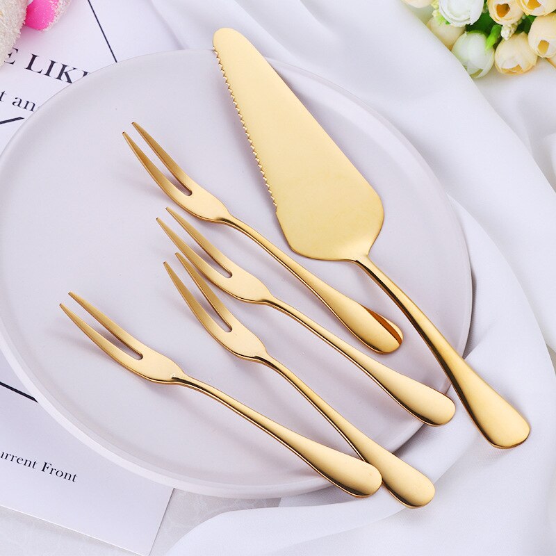 Gyllen kake spade dessert fruktgaffel gullkake spatel i rustfritt stål bestikk salat matbit mini gafler tegaffel servisesett