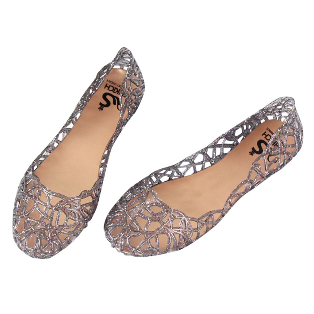 Shopping Ladies Walking Sandals Shoes Women's Summer Beach Jelly Sandals Slip On Flats Hollow Casual Breathable Pumps#529