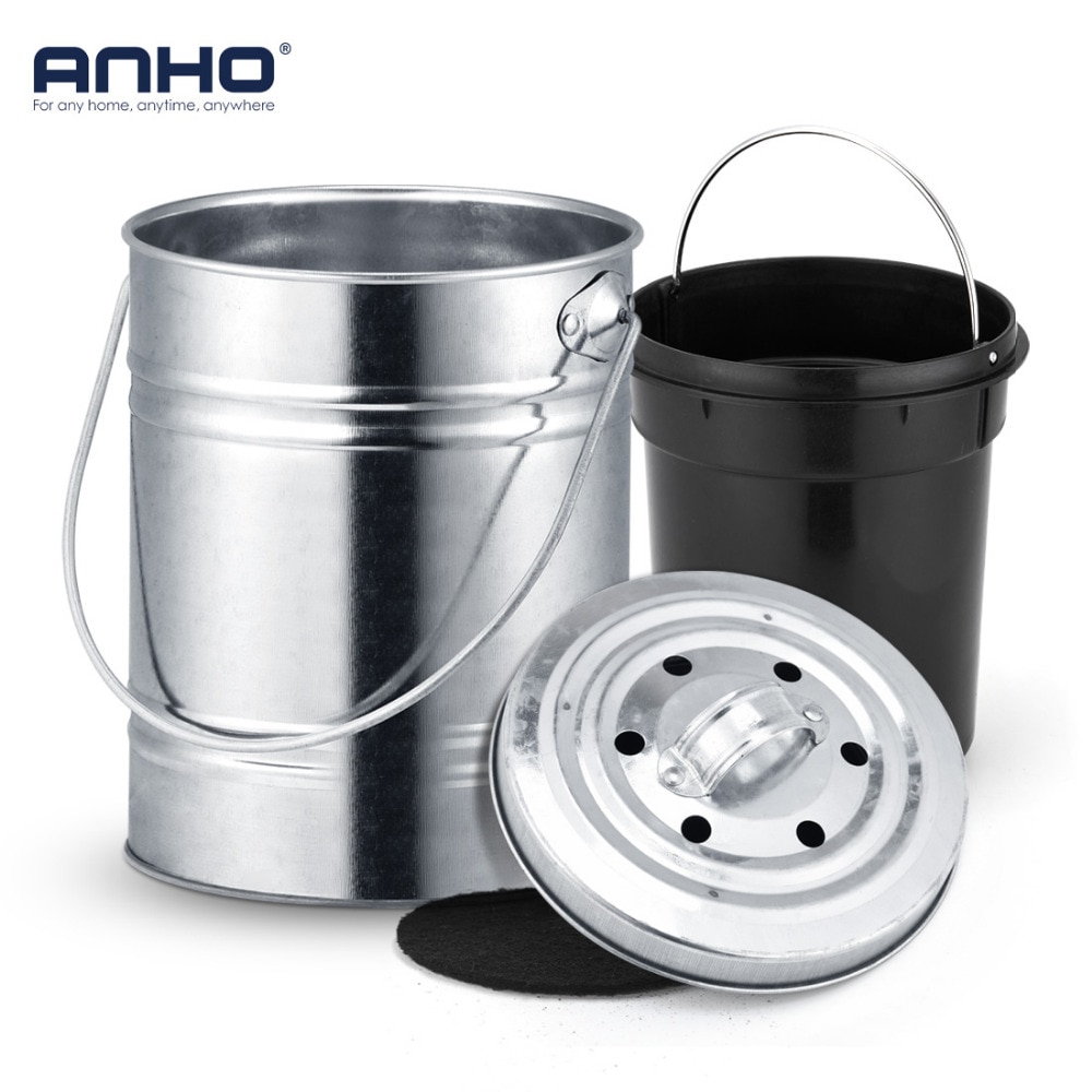 ANHO Stainless Steel Trash Can Deodorant Mini Bucket with Lid Compost Bin Counter Top Waste Bin Kitchen Garbage Storage Bucket