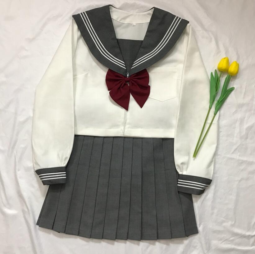GRAUE Uniform ANZÜGE WEIß 3 LINESTR Japanischen JK setzt Schuluniform Mädchen Sakura Embroideried Hohe Schule Frauen Neuheit JKL031