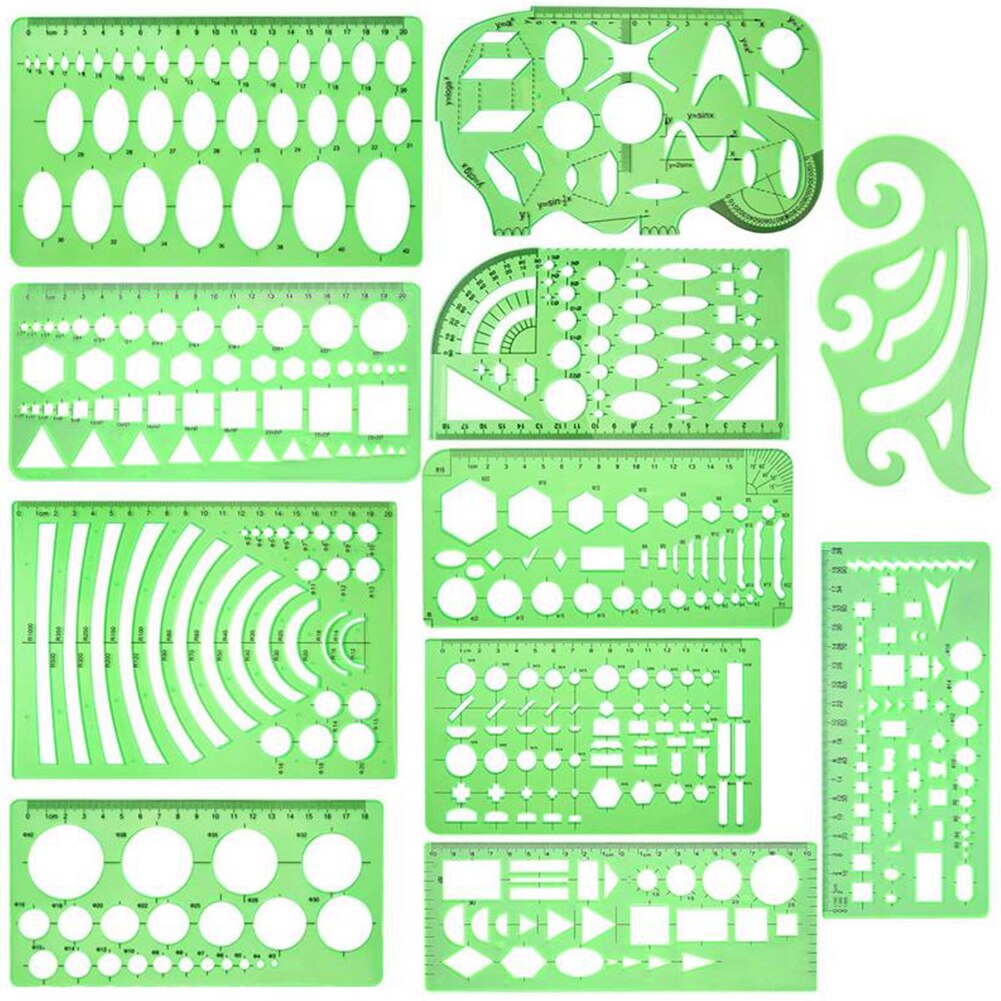 11 Pcs Rulers Practical Math Drawings Templates Measuring Work School Geometry Stencils Set Multifunction Learn Architecture