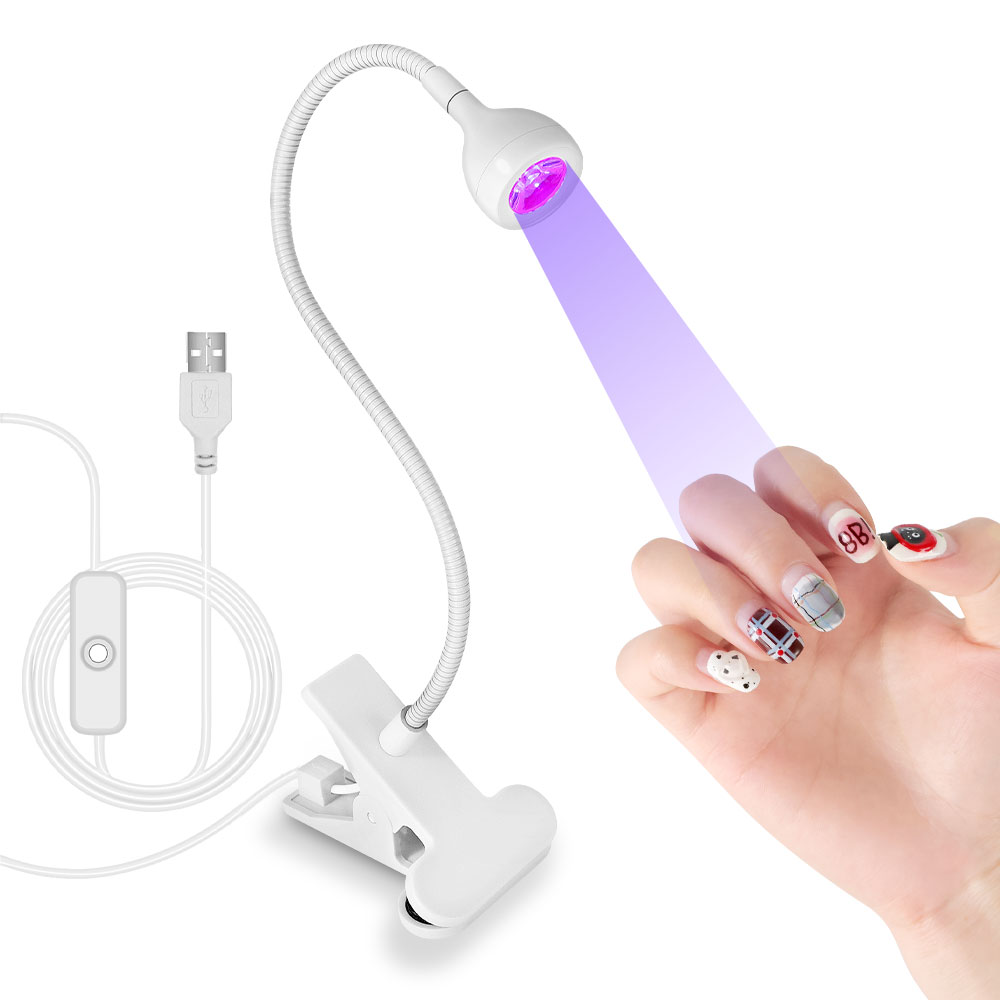 Lámpara LED UV para secado de esmalte de uñas de Gel, minilámpara portátil USB para escritorio, Flexible, con Clip, para salón de manicura: Blanco