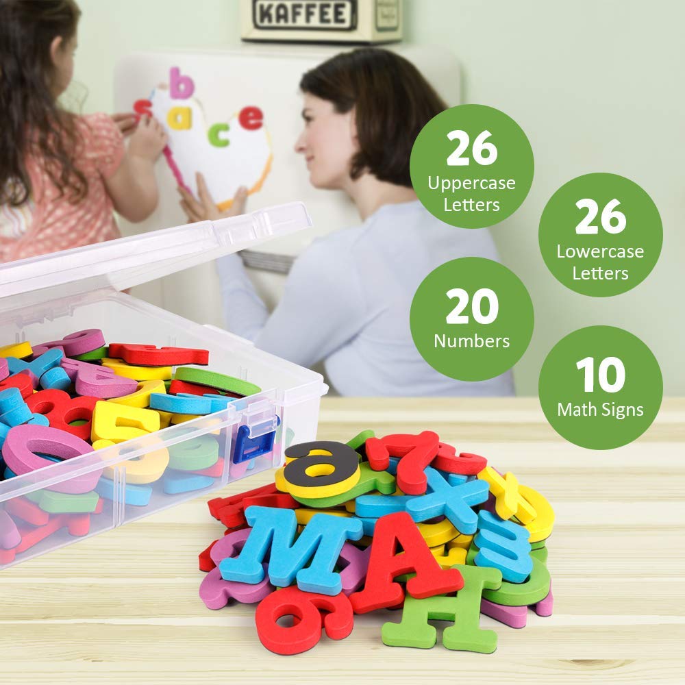 D-fantix magnetiske bogstaver tal 82 stk farverige skum alfabet abc 123 matematiske symboler køleskab køleskab magneter førskole legetøj