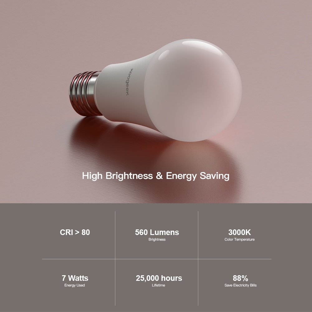 Koogeek-bombilla LED inteligente E26, 7W, regulable, WiFi, Compatible con Alexa, Apple, HomeKit y el asistente de Google