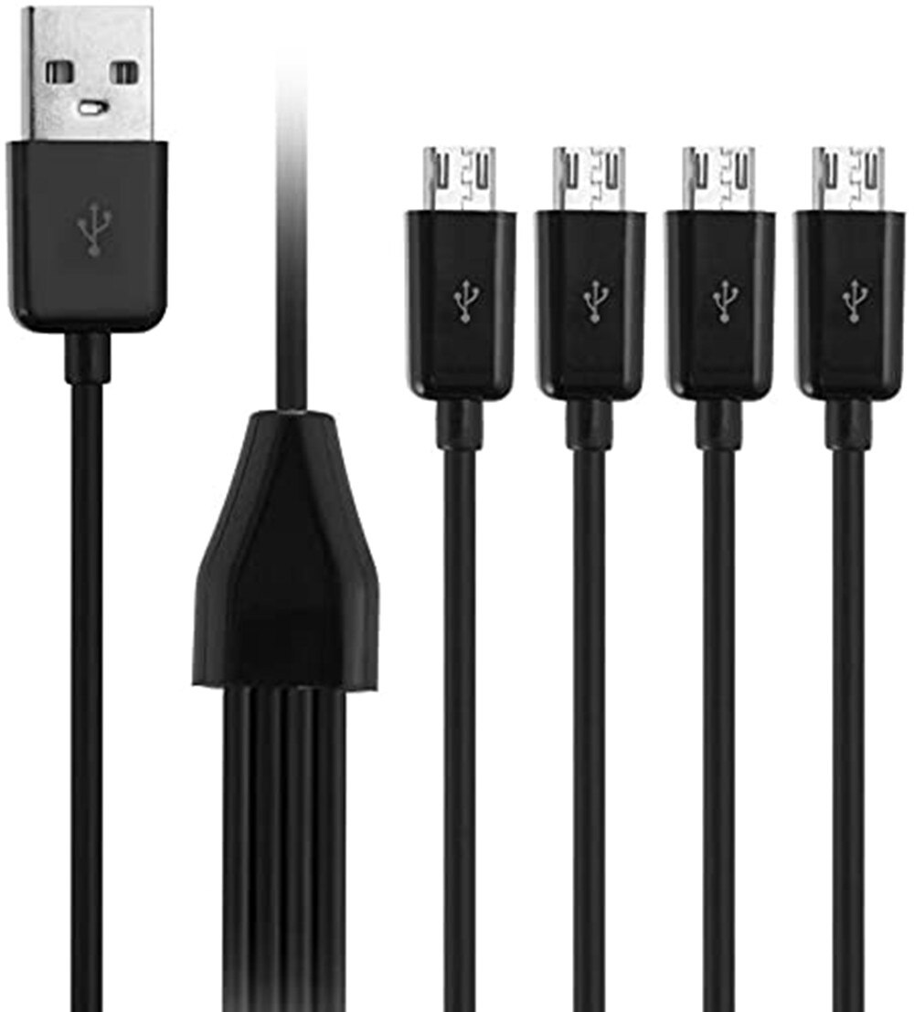 Nuolianxin Multi Micro Usb Oplaadkabel, 4 In 1 Usb 2.0 A Male Naar 4 Micro Usb Male, micro Usb Splitter Kabel (Zwart 0.5M)