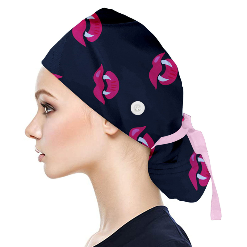 Gorro de algodón con botones para hombre y mujer, estampado, accesorios para uniforme de enfermera, tienda de mascotas, gorro quirúrgico para trabajo de laboratorio de Chef