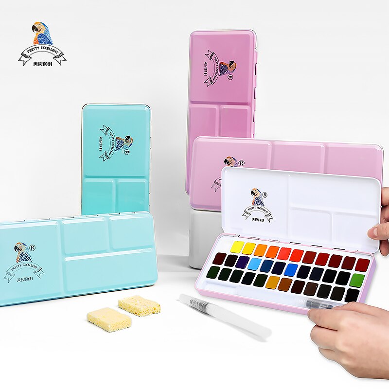 Meiliang-Juego de acuarelas sólidas de 24/36 colores, pinturas no tóxicas, estuche de Metal portátil con paleta y pinceles de pintura artística, suministros