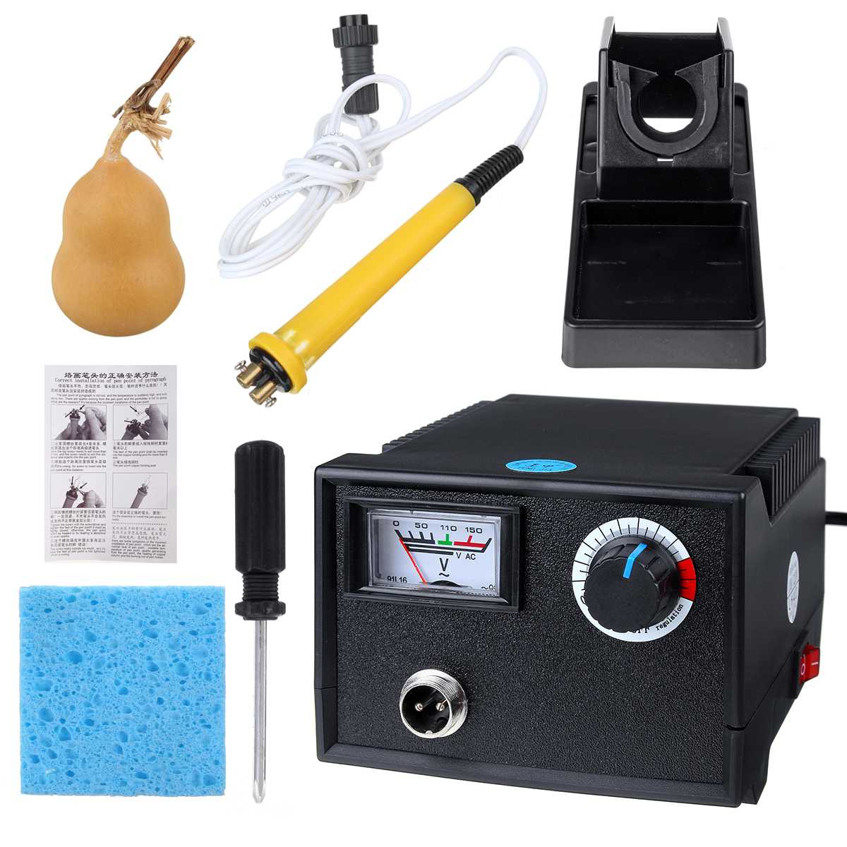 60W 35Pcs Pyrography Machine Wood Burning Adjustable Temperature Burner Wood Cautery Pyrography Pen Gourd Crafts Tool Set