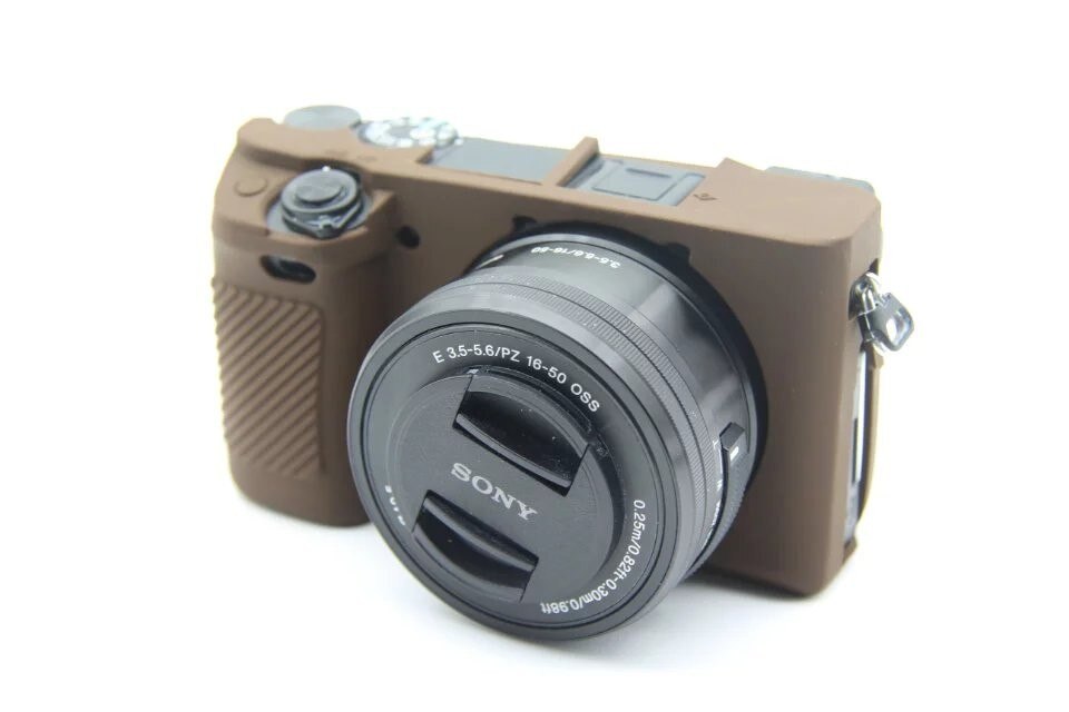 Bonita bolsa suave para cámara de vídeo para Sony A6300 A6400, funda de silicona, funda de cuerpo de goma: Coffee