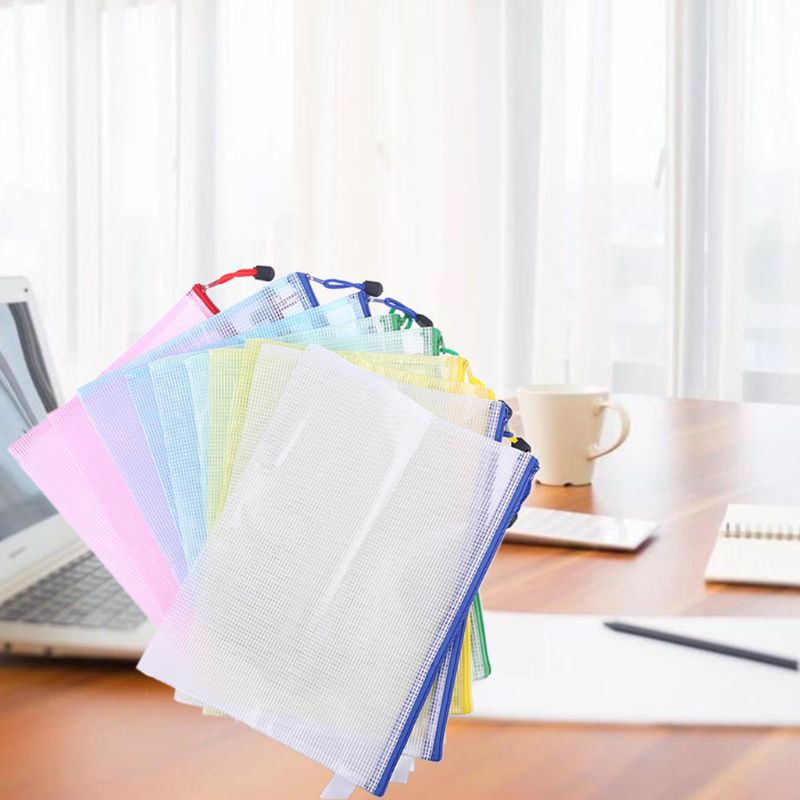 10Pcs A4 Size Mesh Document File Bags Storage Pouch with Zipper for Cosmetics Offices