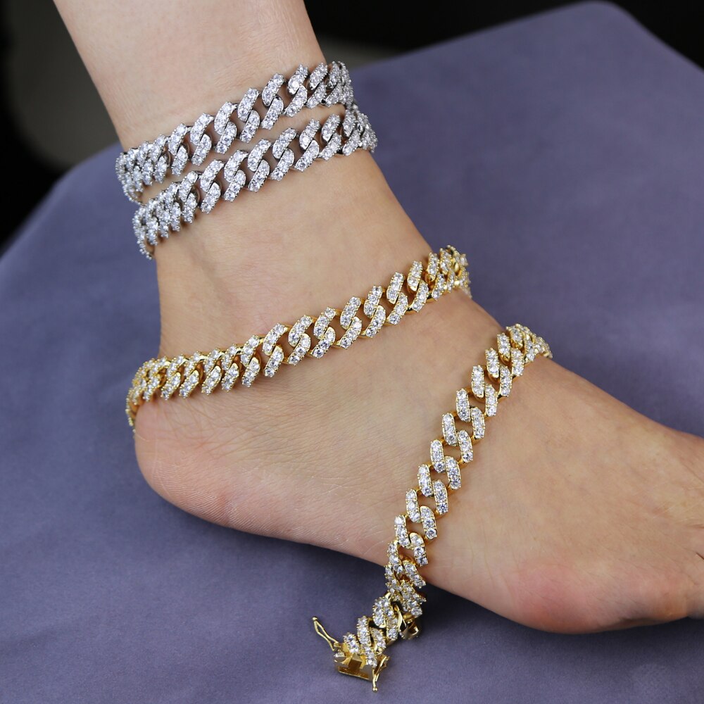 Hip Hop 1 Row cz baguette anklet Punk For Wonem anklet 14mm Iced Out Cubic Zircon Miami Curb Cuban Link Chain anklets Jewelry