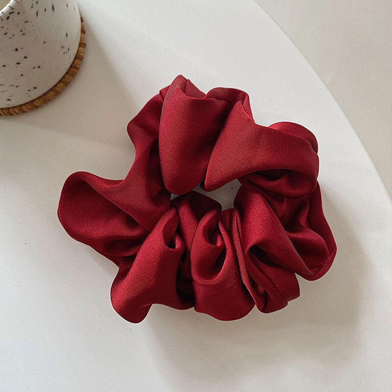 Scrunchie de seda elástica Multicolor para mujer, banda para el cabello, soporte para cola de caballo, diadema, accesorios para el cabello, lazos para el cabello de Color sólido de seda satinada, 1 pieza: Color vino