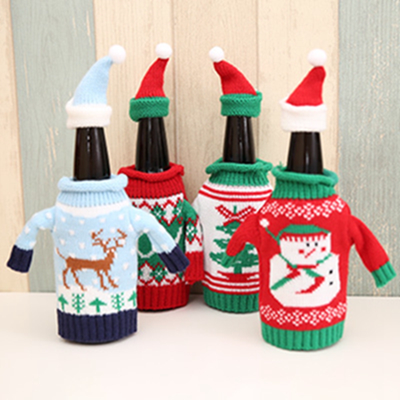 Julepynt vinflaske sweater dæktaske julemanden strikkehuer til år jul indretning til hjemmemiddagsfest